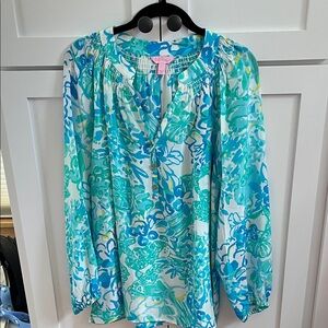 Lilly Pulitzer Blue and Green Floral Blouse